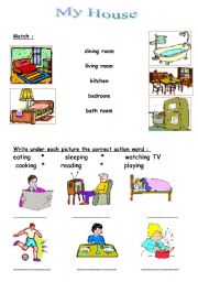 English worksheet: rooms&actions