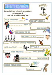 English Worksheet: Idiomatic expressions - MUSIC - 