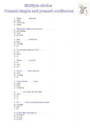 English Worksheet: Multiple choice present simple and continuous