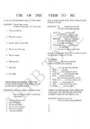English worksheet: Use of the verb to be worksheet