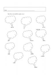 English worksheet: Paint the clouds with the right colour