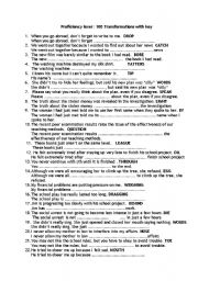 English Worksheet: PROFICIENCY LEVEL ESSENTIAL TRANSFORMATION EXERCISES