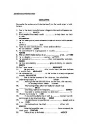 English Worksheet: ADVANCED LEVEL DERIVATIVES EXERCISE