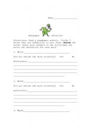 English Worksheet: Newspaper Detective