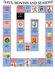 English Worksheet: Boardgame on Days, Months and seasons