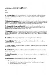 English worksheet: animal research paper