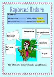 English Worksheet: Reported orders (Four skills)