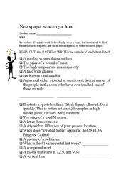 English Worksheet: Newspaper scavenger hunt