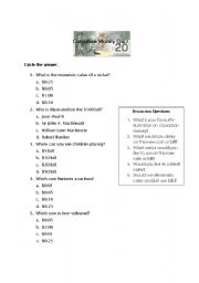 English worksheet: Canadian Money Quiz