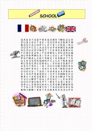 English Worksheet: School wordsearch