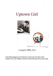 English Worksheet: uptown girl