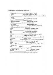 English worksheet: Complete the sentences with the correct form of the verbs in parentheses