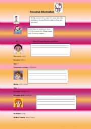 English worksheet: Personal information- consolidation exercises for elementary students