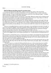 English Worksheet: reading comprehension- Assessment