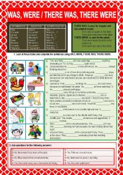English Worksheet: was, were, there was, there were