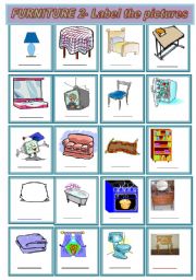 English Worksheet: Furniture 2 - Label the pictures