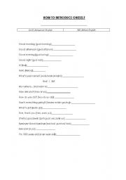 English Worksheet: How to introduce oneself