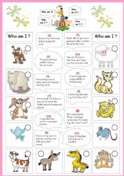 English Worksheet: Who am I? (with animals)