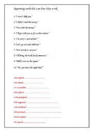 English Worksheet: reporting verbs