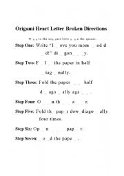 English Worksheet: Origami Heart Letter Broken Directions