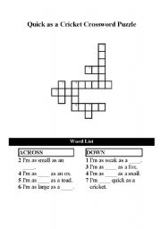 English Worksheet: Quick as a Cricket Crossword Puzzle