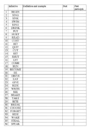 English Worksheet: IRREGULAR VERBS INVESTIGATION