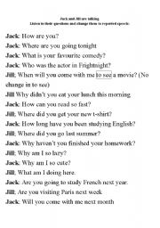 English Worksheet: reported speech dialogue practise