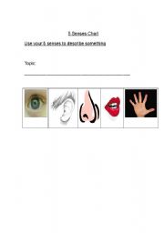 English worksheet: 5 Senses Chart