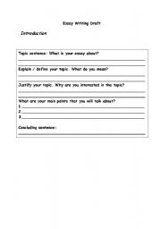 English worksheet: Draft Essay writing for ESL