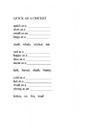 English Worksheet: Quick as a Cricket