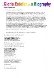 English worksheet: Gloria Estefan - a biography - Teachers answer sheet