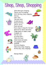 English Worksheet: Shopping poem  + hout