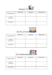 English Worksheet: Present Simple, Present Continuous, Past Simple