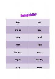 English Worksheet: How many syllables?