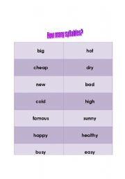 English Worksheet: How many syllables?