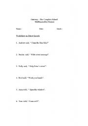 English Worksheet: Direct speech to indirect speech