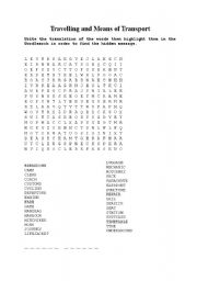 English worksheet: Travelling WordSearch