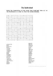 English Worksheet: The Individual WordSearch