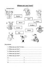 English Worksheet: Where are you from?