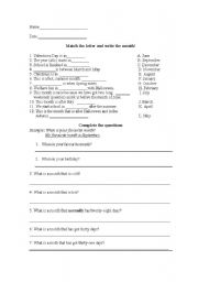 English Worksheet: Months Worksheet