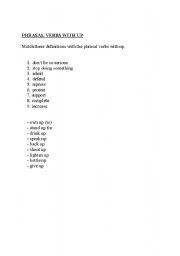 English worksheet: phrasal verbs with up