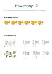 English worksheet: Numbers worksheet listen part 1