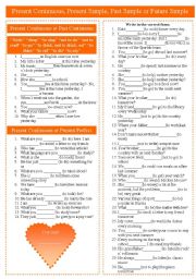 English Worksheet: Present Continuous, Present Simple, Past Simple or Future Simple,Past Continuous,Present Perfect