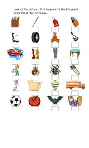 English worksheet: Identify pictures with the Bb sound