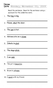 English worksheet: Rewrite sentences