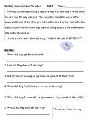 English worksheet: Reading Comprehension Worksheet (1)