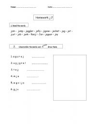 English worksheet: Worksheet Jj