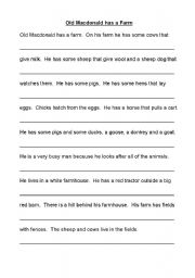 English worksheet: Old Macdonald daily routine comprehension