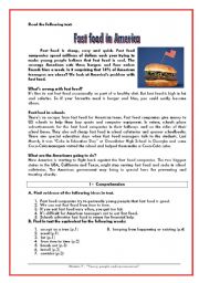 English Worksheet: Fast food in America