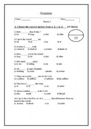 English worksheet: Grammar exam for grade 7